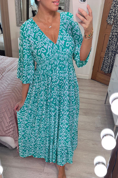 2023 New Bohemian Casual Print V-neck Long Dress (Buy 2 Free Shipping)