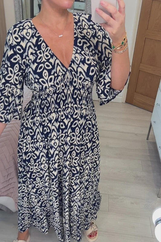 2023 New Bohemian Casual Print V-neck Long Dress (Buy 2 Free Shipping)