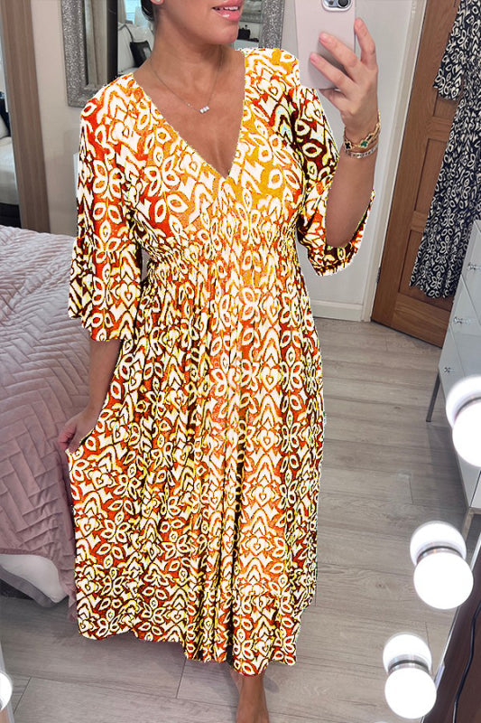 2023 New Bohemian Casual Print V-neck Long Dress (Buy 2 Free Shipping)