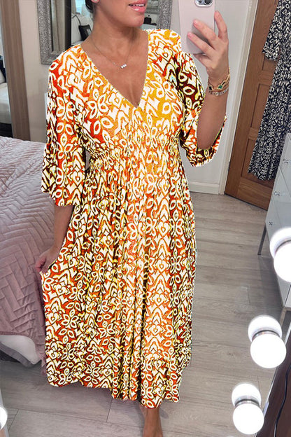 2023 New Bohemian Casual Print V-neck Long Dress (Buy 2 Free Shipping)
