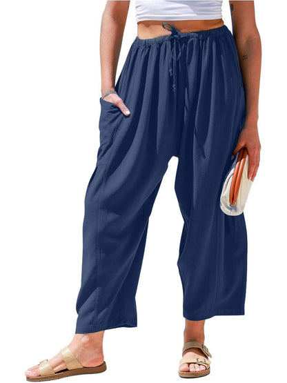 Limited time sale🔥Womens Linen Drawstring Palazzo Harem Pants with Pockets