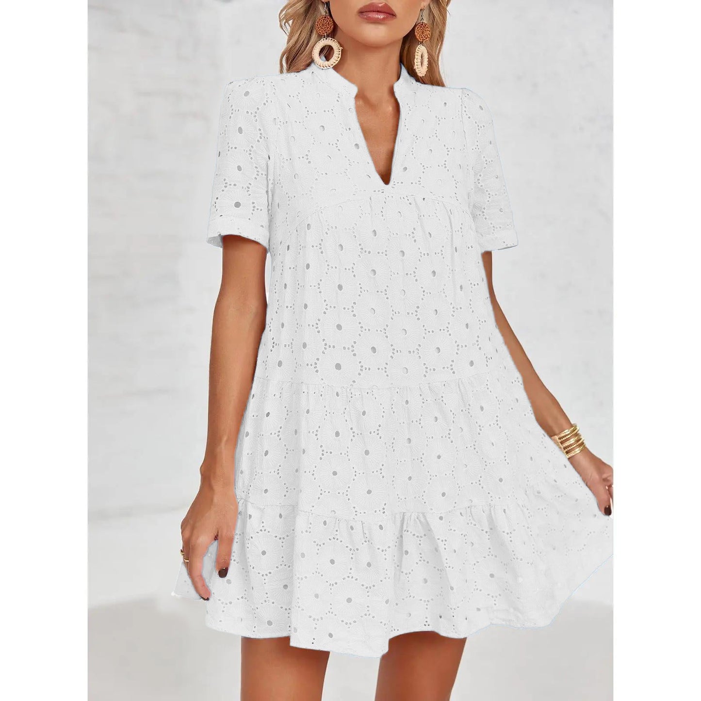 Limited time sale🔥Women’s Lace Dresses Eyelet Casual Flowy Babydoll Swing